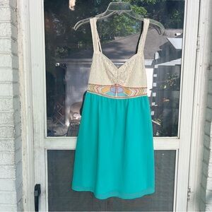 Flying Tomato  Lace Chiffon Cream Teal Dress Adjustable Spaghetti Straps Small
